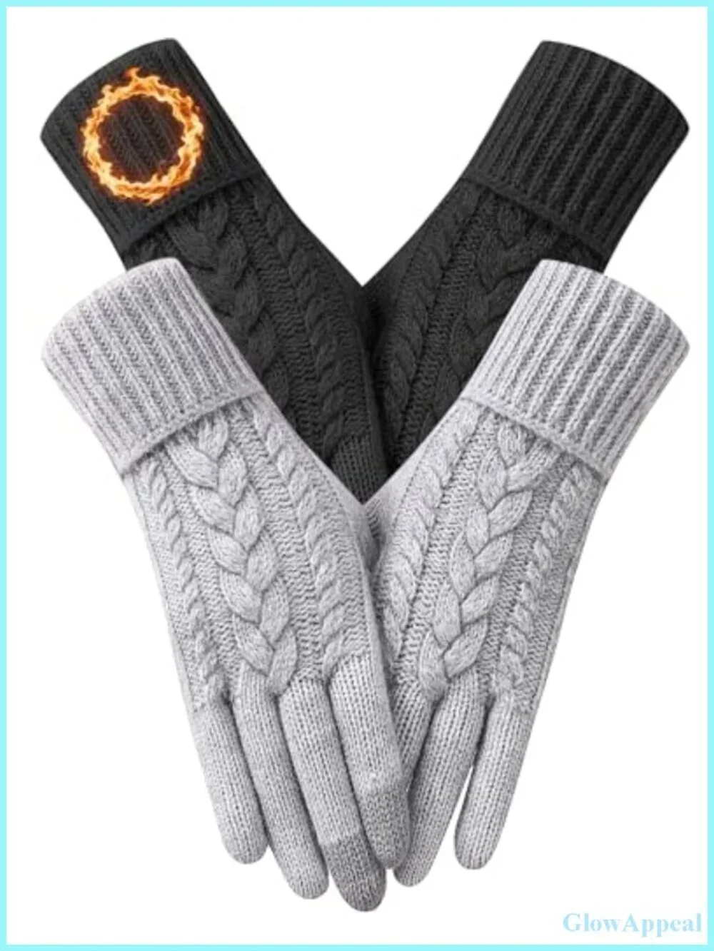 2 Pairs Thermal Fleece Lined Knit Gloves Touch Screen Winter